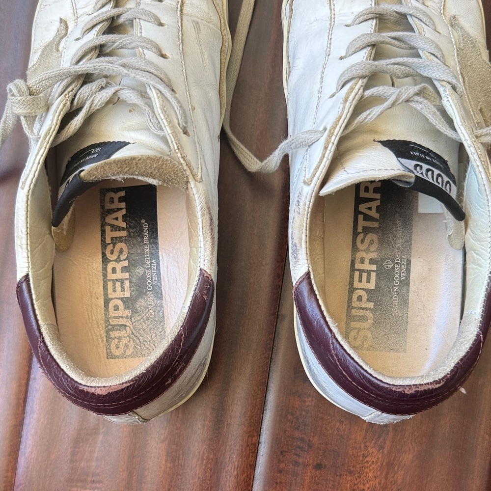 Golden Goose White and Maroon Sneakers - Picture 5 of 12